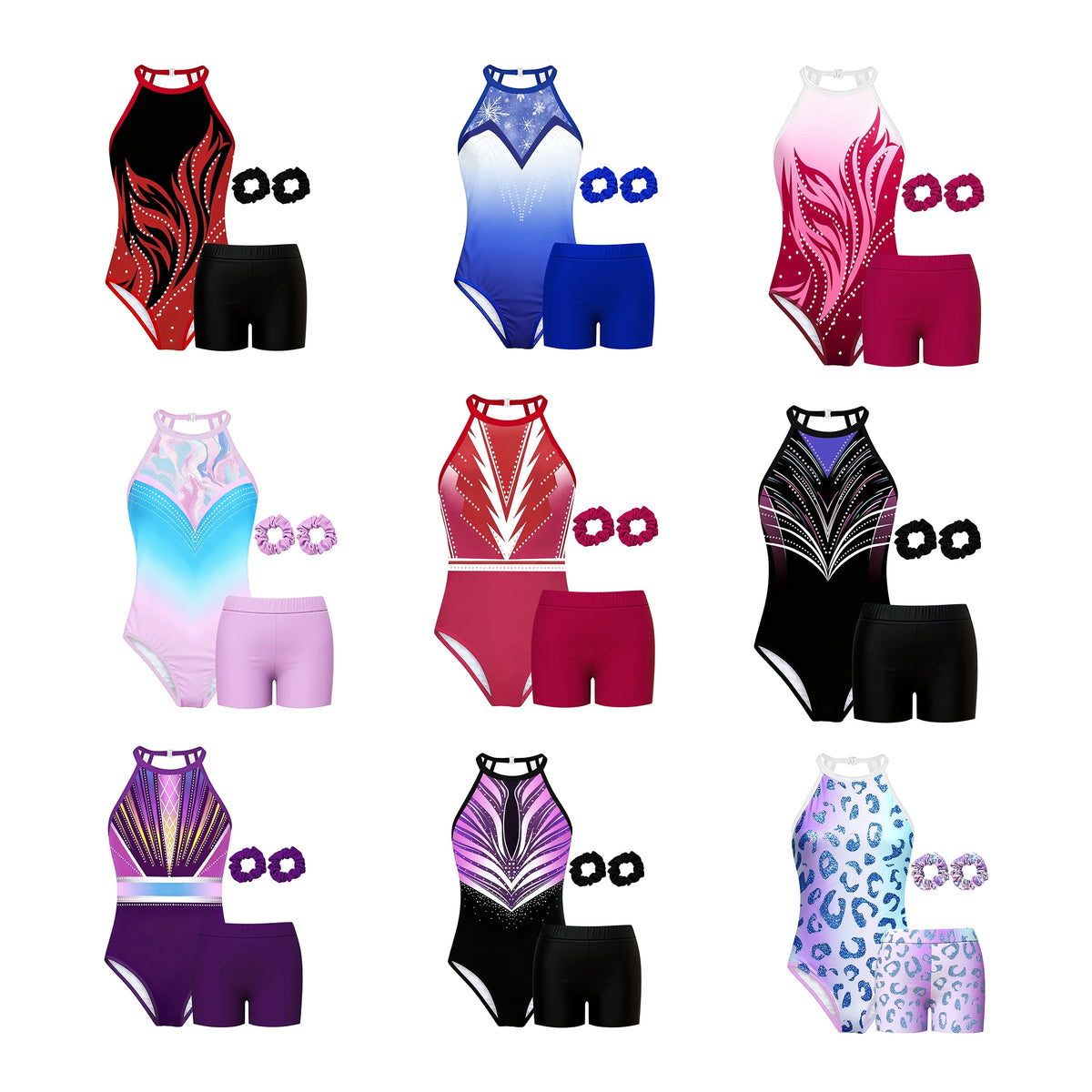 Gymnastics Leotard for Girls Athletic Gymnastics Unitard Halter Neck Biketard Tumbling Activewear for Kids No Diamond
