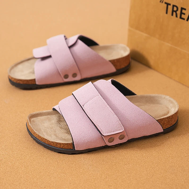 Men Women Clogs Suede Leather Cork Slippers Comfort Footbed Adjustable Open Shoes Slide Sandals Indoor Home Outdoor for Couples
