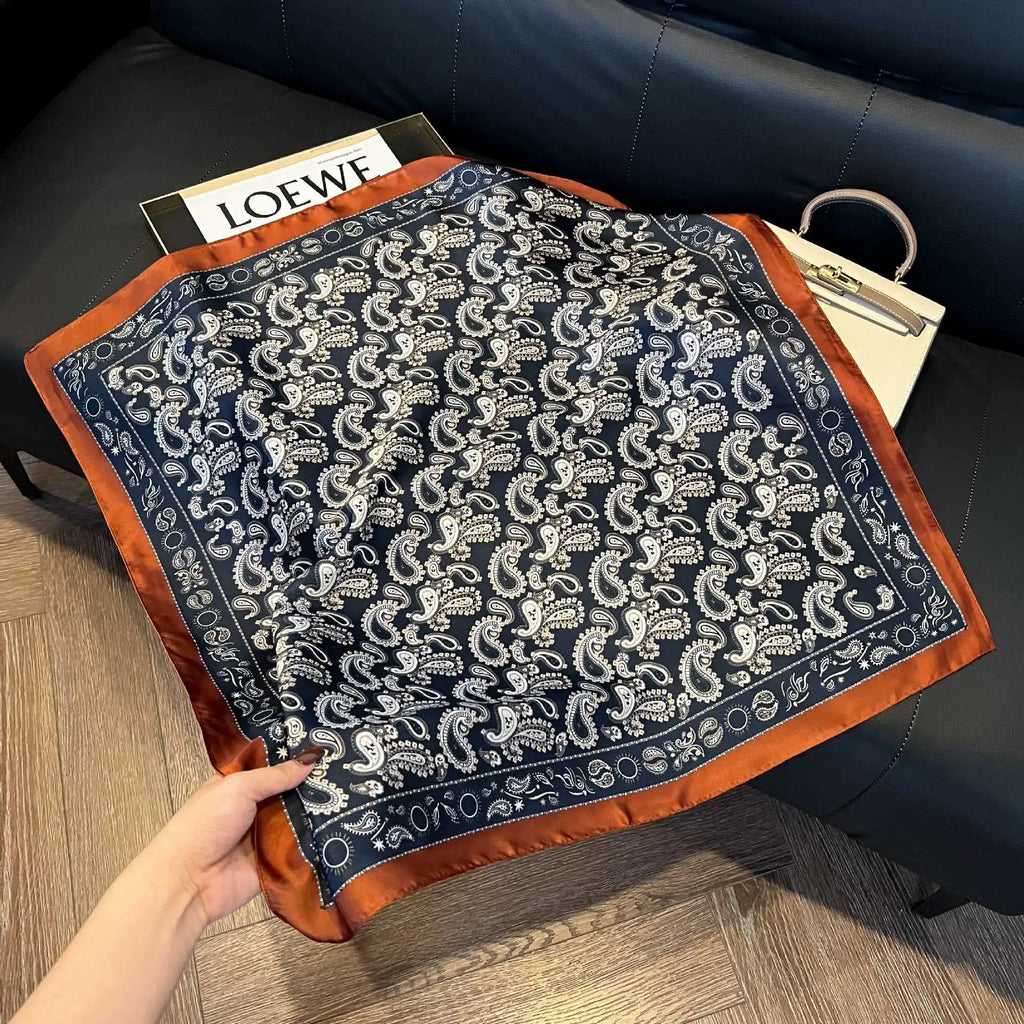 Luxury Brand Paisley Houndstooth Printed Square Scarf Soft Satin Thin Smooth Neck Scarf Sunscreen Headscarf For Women Head Wrap