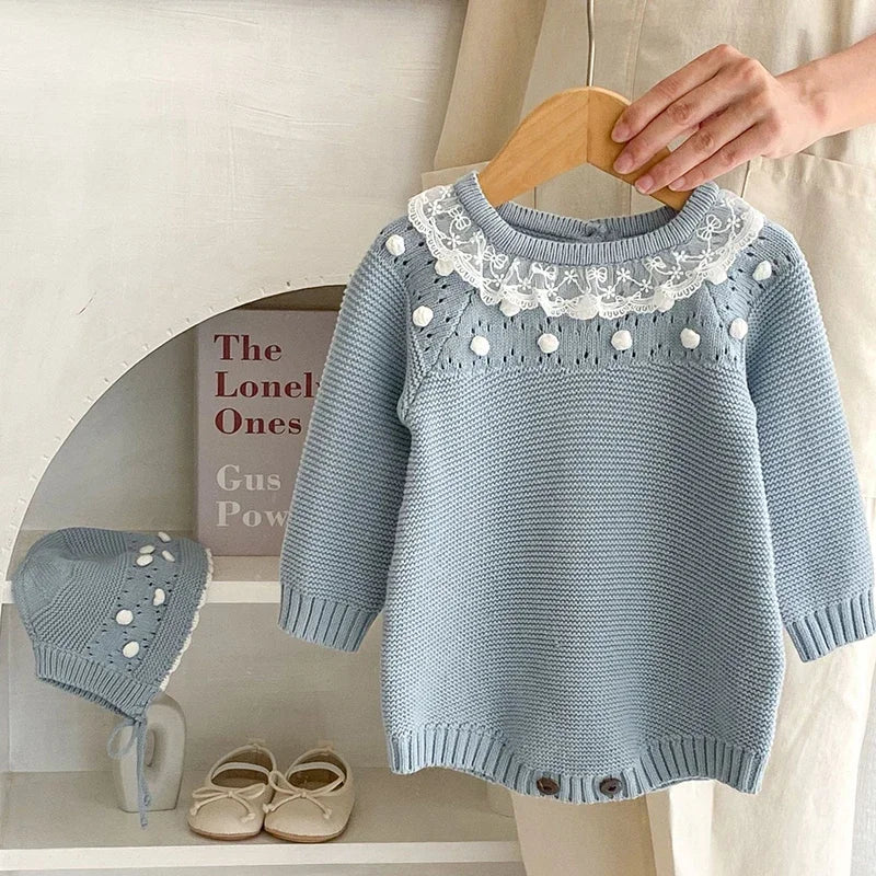 0-24M Baby Girl Romper Knit New Newborn Lace Warm Long Sleeve Jumpsuit Infant Princess Party Romper Toddler Fall Spring Clothing
