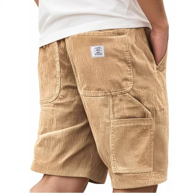2026 European & American New Style Men's Corduroy Shorts, Multi-pocket Embroidered Logo Retro Cargo Casual Shorts