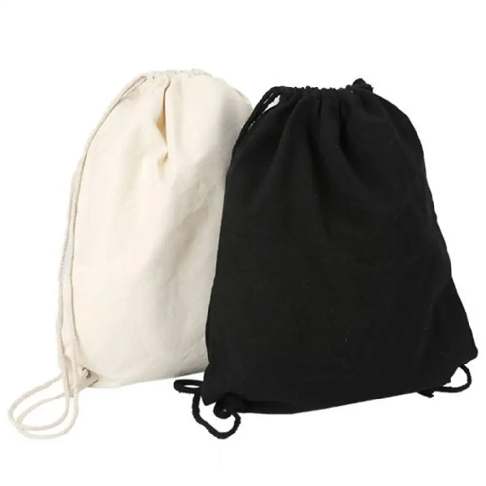 Cotton Canvas Drawstring Backpack Bag Gym Sackpack Sports String Sackpack Storage Gift Bag 2 Pack Black 34.5x40cm Casual