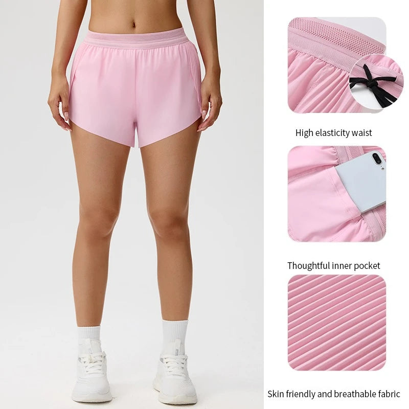 Women Outdoor Running Shorts Summer High Waist Yoga Shorts 2 in 1 Gym Short Sportswear Female Quick Dry Workout Clothes