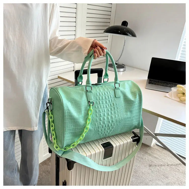 European / American Fashion Crocodile Pattern Embossed Large Capacity Portable Sports Travel Single Shoulder Crossbody Bag Trend