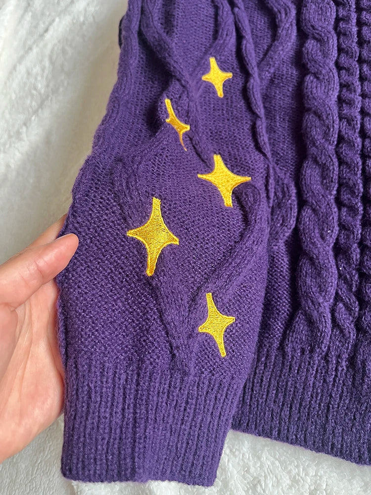 Speak Now Cardigan TS Golden Star Embroidery Button Up Purple Sweater TV Album Cardigan Gift Fall Winter Vintage Outfit