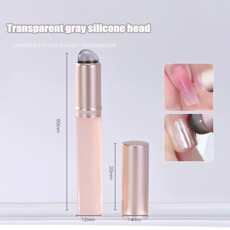 Jelly Pink Nail Art Silicone Brush Reusable Mirror Powder Pigment Applying Manicure Tool Soft Q-elastic Smudge Nail Brush Stick