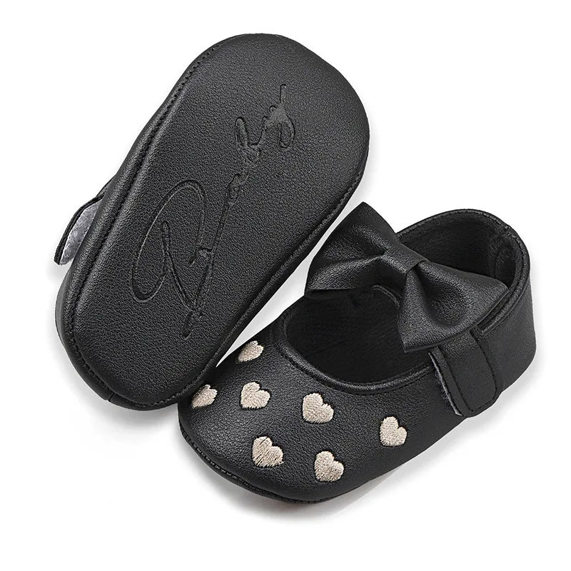 Baby Shoes Classic Dress Cute Bow-knot Heart Anti-slip Soft Sole First Walkers Infant Baby Girls Toddler Shoes 0-18m