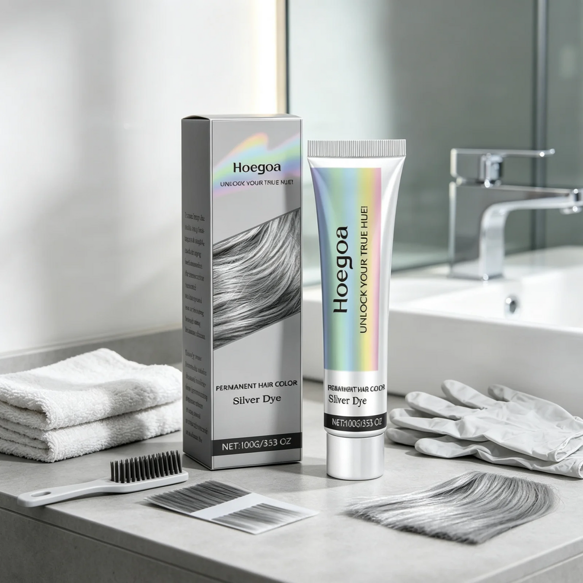 Hoegoa Silver Hair Dye Long lasting Color Nourishing Hair Shiny Smooth Easy Coloring Fashion Professional Grey Hair Dye Cream