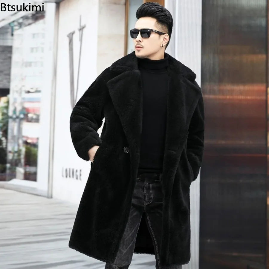 Luxury Fashion Long Camel Fleece Coats Men's Autumn Winter Thickened Warm Faux Fur Outwear Trend Vintage Men Windbreaker Jackets