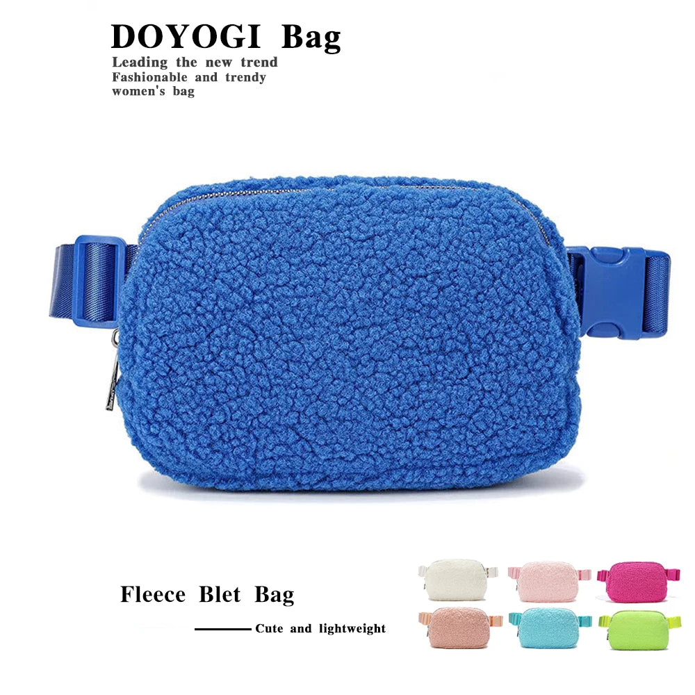 Winter Fleece Belt Bag for Everywhere Women Crossbody Bag White Fanny Pack Bag Small Waist Bag with Adjustable Strap (Ivory)