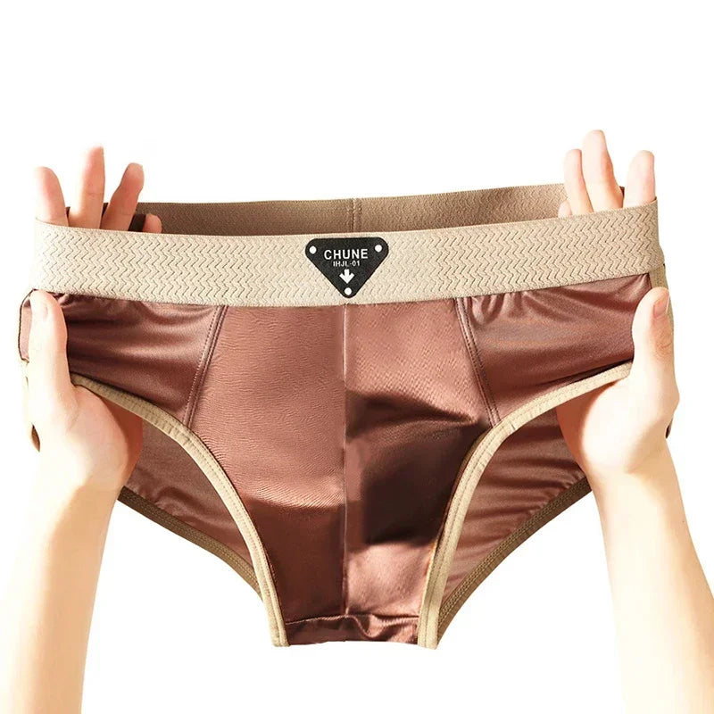 Men's Briefs Ice Silk Satin-like Briefs Men's Underpants Summer Breathable Quick Drying Panties Sexy U Pouch Underwear