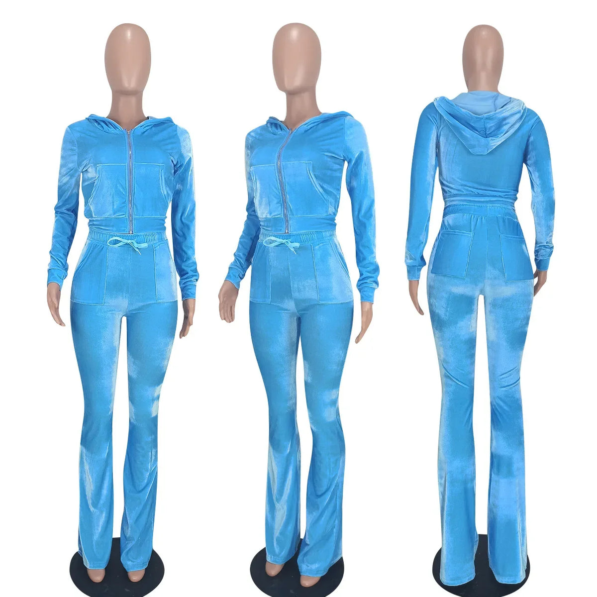Hot Sale Fall Women's hoodie Set Zipper Pocket Crop Top Jacket Velvet Jogging suit Velour tracksuits Women Two Piece set
