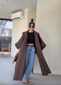 Fashion Solid Cape‑style Long Overcoat Women Oversize Hooded Self‑tie‑belt Wide 3/4 Sleeve Trench Coat New Fall Female Outerwear