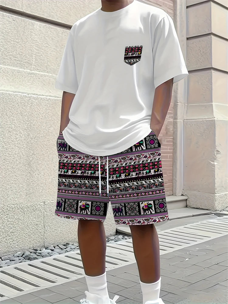 2026 New Spring/Summer Simple Letter 3D Printed Men's Casual Short-sleeved Set, Outdoor Street Fashion Trendy Men's Top And Shor