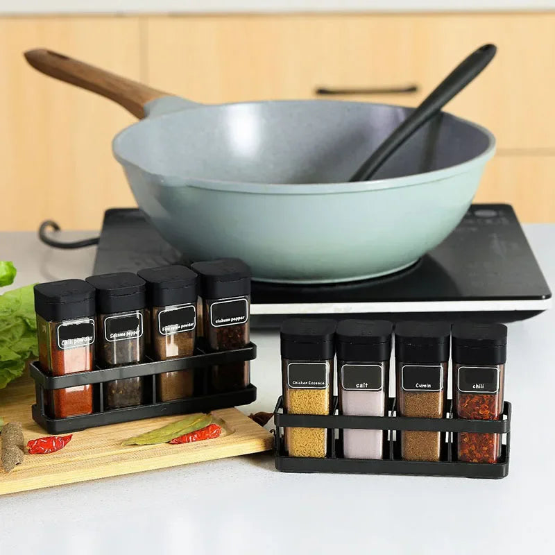Spice Organizer Set 4-in-1 - Stackable Kitchen Bottles, Airtight Lids for Salt Pepper Baking,Countertop Space Saver Jars