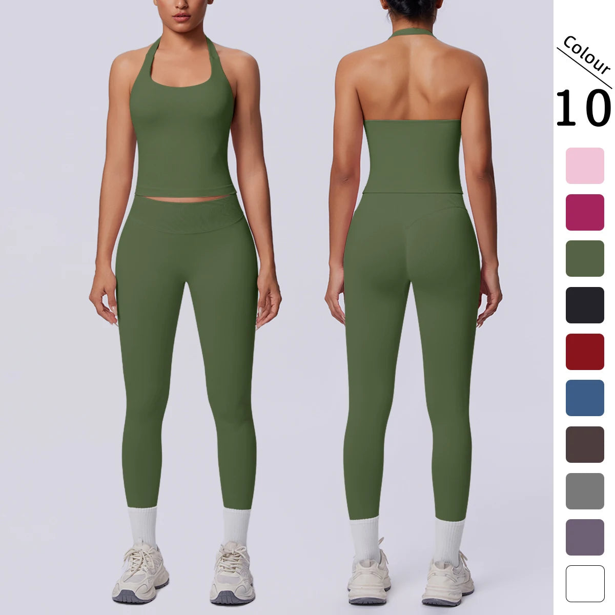 2PCS Woman Yoga Set Solid Color Sexy Fitness Top Summer Gym Workout High Stretch Female Pants Sports Fitness Clothing Yoga Set