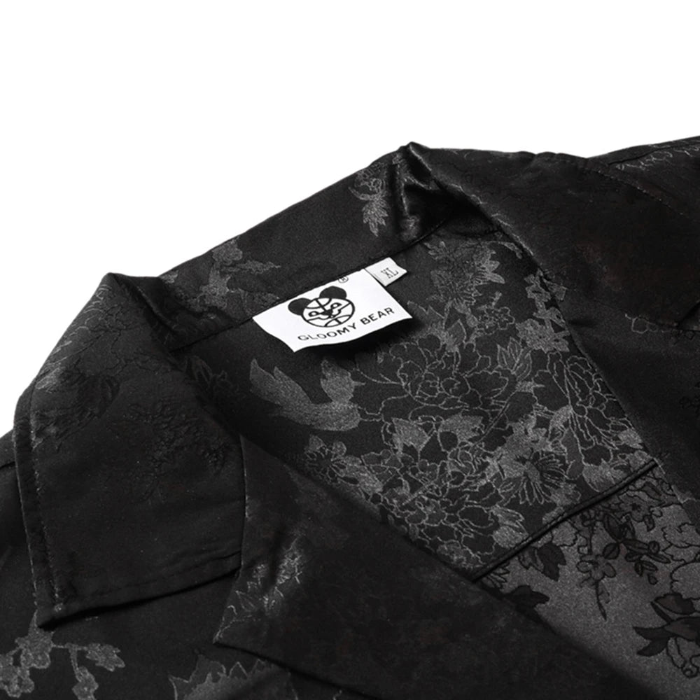 Harajuku Men Shirts Black Flower Print Short Sleeve Single Breasted Loose Shirt 2024 Hio Hop Beach Casual Streetwear Unisex