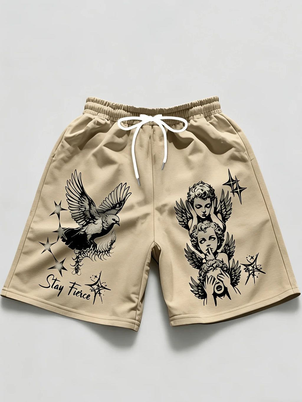 2026 Summer Best-selling Men's Short Pants Casual Sports Fashion Comfortable Soft Breathable Simple Angel Pattern Print