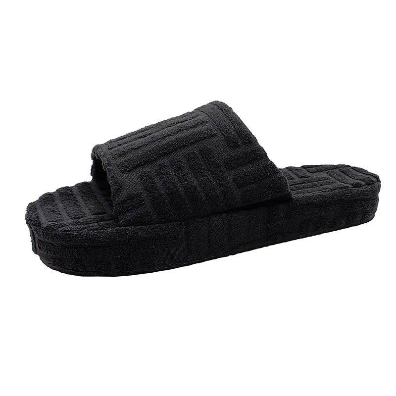 2024 Women New Luxury Brand One-Word Thick-Soled Warm Furry Women's Shoes Embossed Cotton Drag Outdoor All-Match Casual Slippers