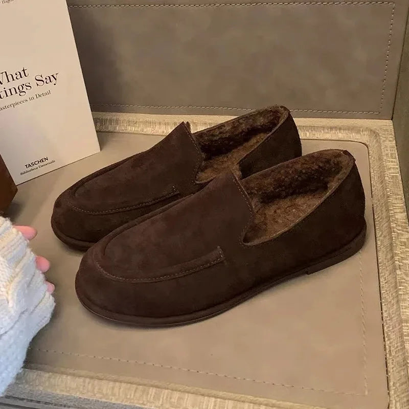 2026 New Women Winter Shoes Fashion Suede Loafers High End Plush Warm Casual Shoes for Woman Luxury Designer Shoes Zapatos Mujer