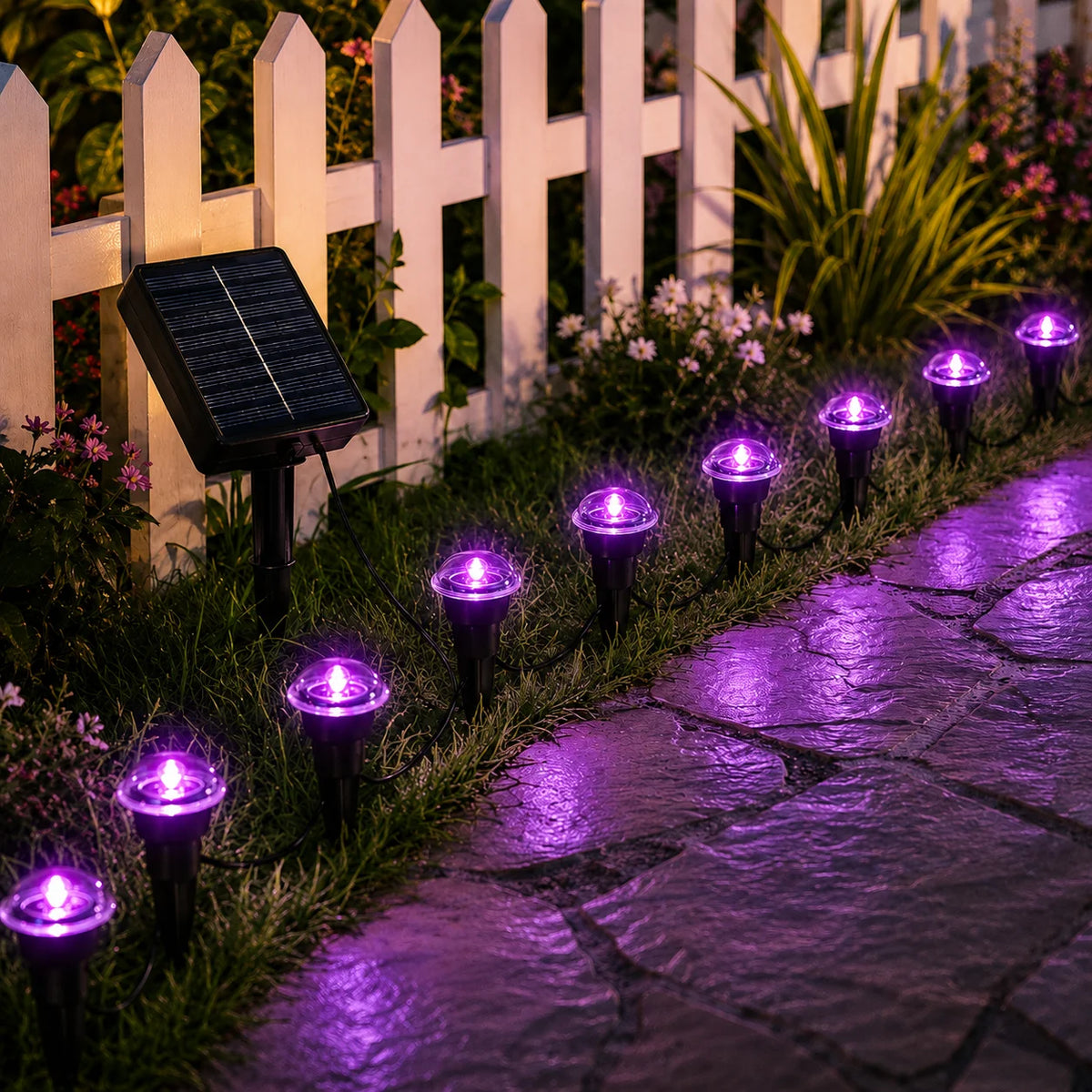 Solar Powered Ground Stake Pathway Lights Warm Glow Garden Walkway Lawn Yard Patio Landscape Decorative Lights