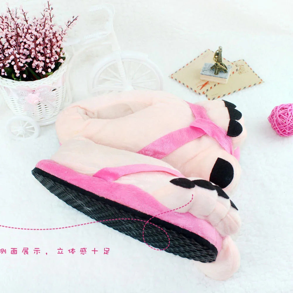 Winter Funny Slippers for Men Women Cute Home Shoes Big Foot Furry Slippers Unisex Indoor Boys Man Fuzzy Five Finger Slippers