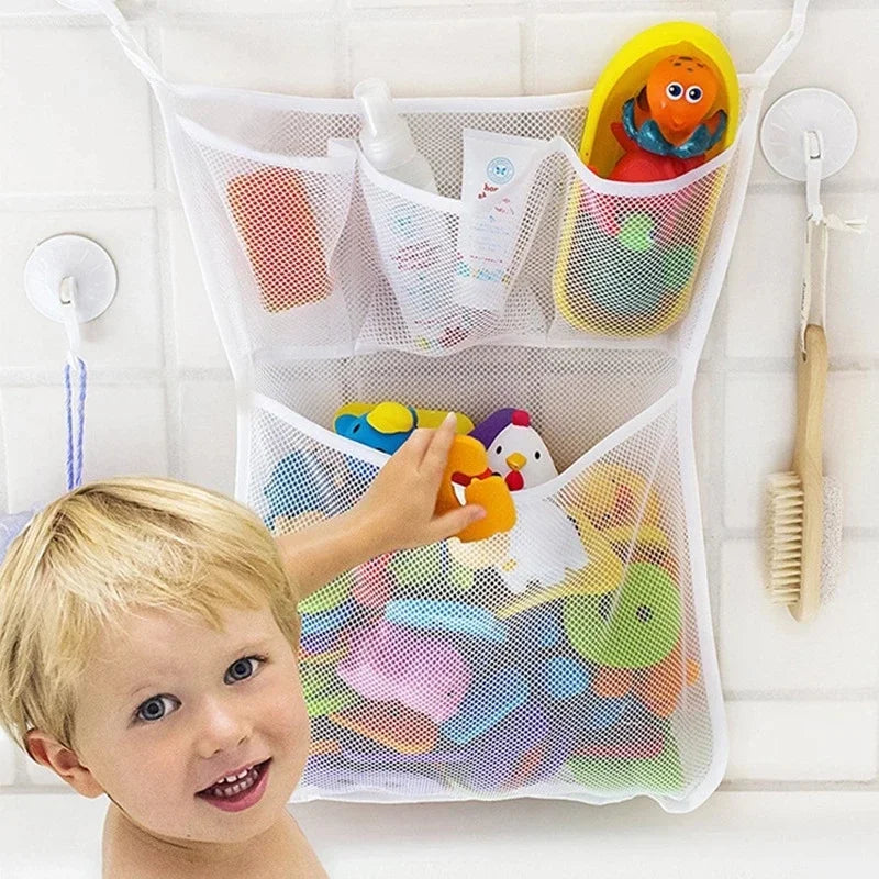 Baby Shower Bath Toys White Baby Kids Toy Storage Mesh with Strong Suction Cups Toy Bag Net Bathroom Organizer for Kids Toddlers