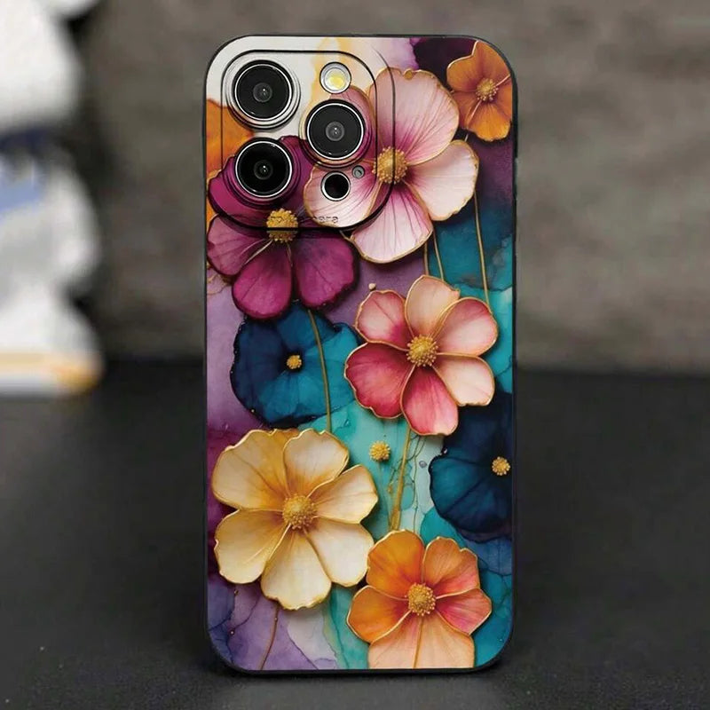 Vintage Floral Pattern Soft TPU Phone Case For IPhone 16 Pro Max 18 17 Air 16E 15 14 13 11 12 Mini XS X XR 7 8 Plus Matte Cover