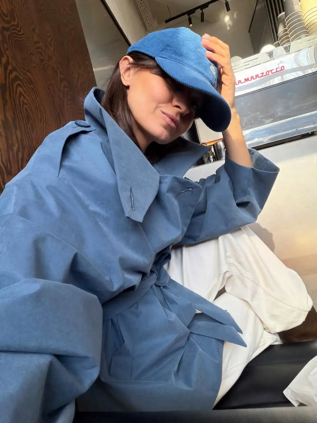 Women Chic Double Breasted Casual Trench Coat Stand Collar Full Sleeve Blue Lace-up Loose Windbreaker 2026 Lady Commute Wear