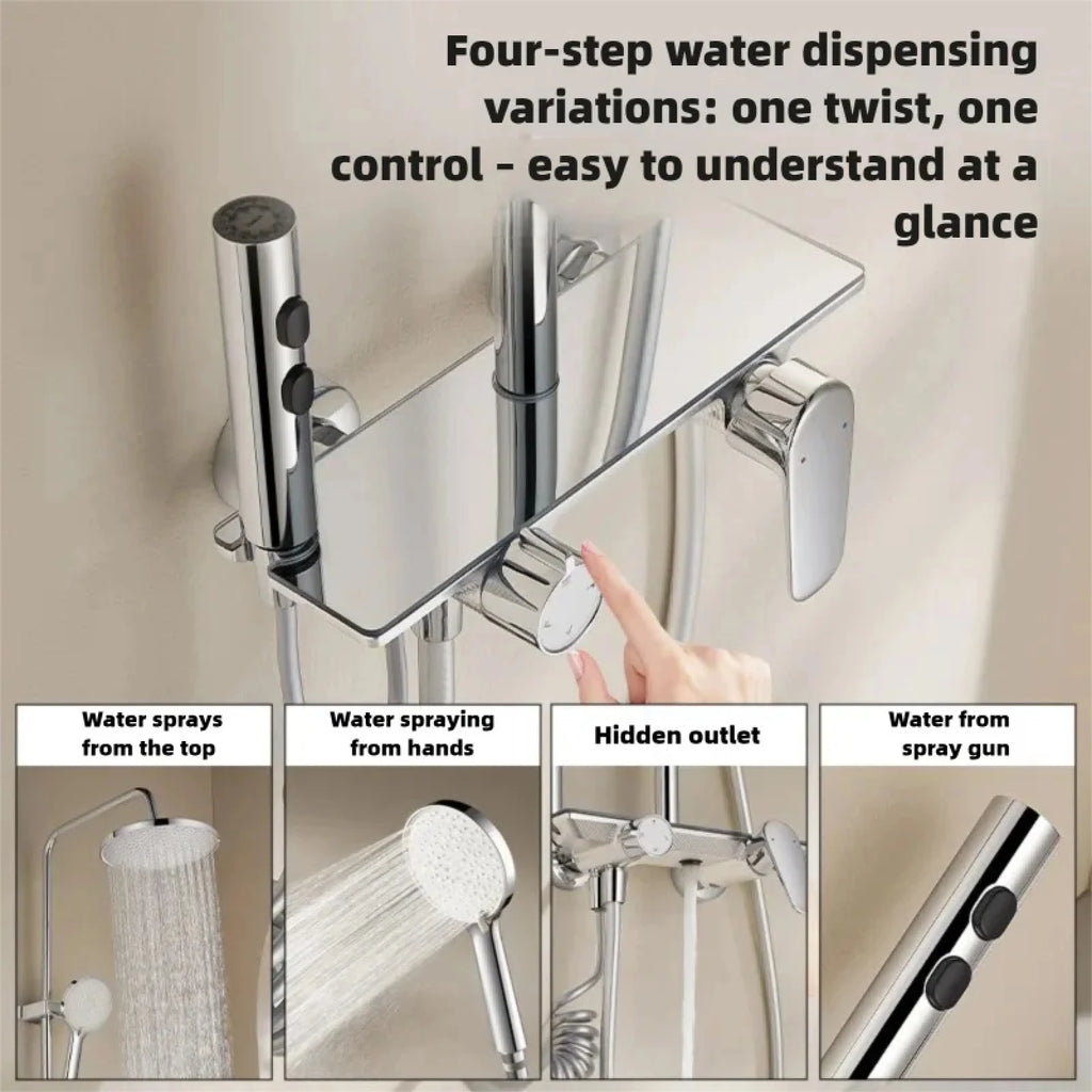 Household Silver Bathroom Shower Set MultiFunction Gray Rainfall Showers Hot and Cold Water Bathtub Shower Faucet Set Hotel