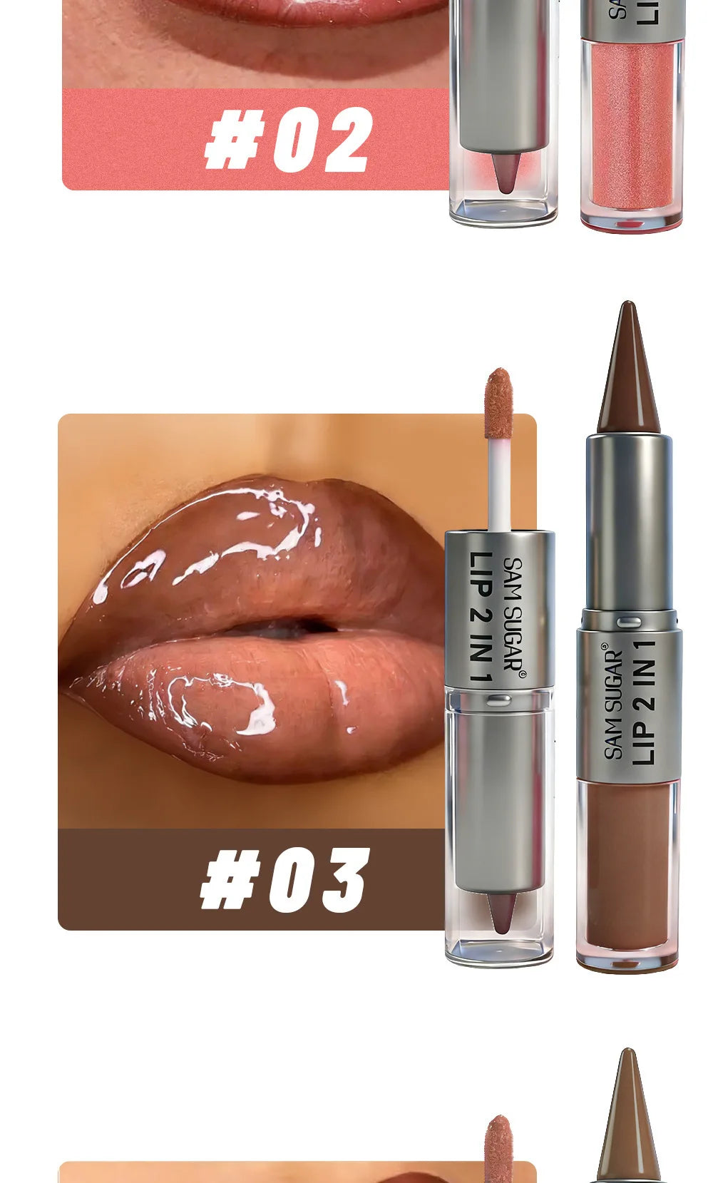 2 in 1 Lip Liner & Lip Gloss, Dual Ended Hydrating Non Stick Lipstick, Matte Velvet Outline Crayon with Shiny Plumping Lip Glaze