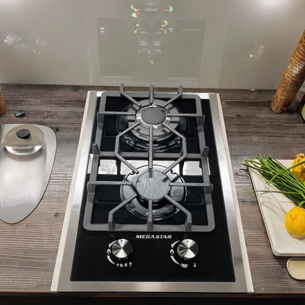 2 Burner Gas Stove, Tempered Glass, Home Kitchen Cooktop, 2 Heads, Durable, Easy to Clean, Gas Cooker