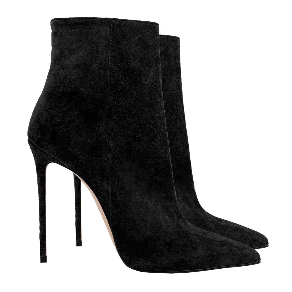 2025 Pointed High-heeled Short Boots Suede Fashion Runway Ladies Autumn and Winter 35-46 Plus Size Women Ankle Boots