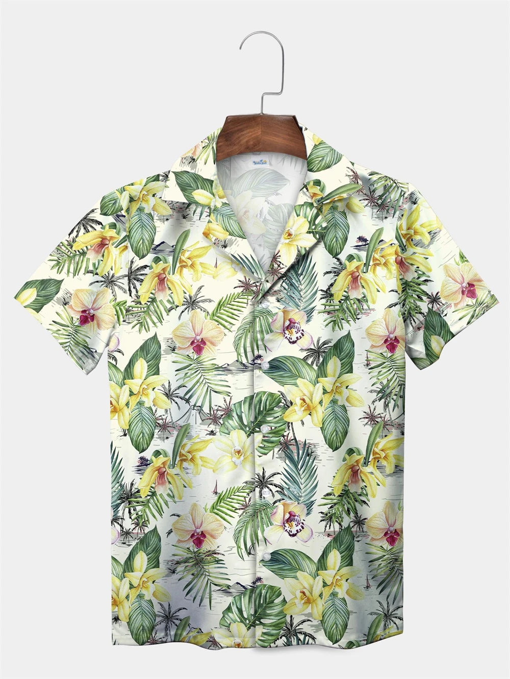 Tropical Plant Leaves Palm Tree Leaves Casual Shirt Botanical Print Light Color Shirt Pattern Men's Short Sleeve Hawaiian Shirts