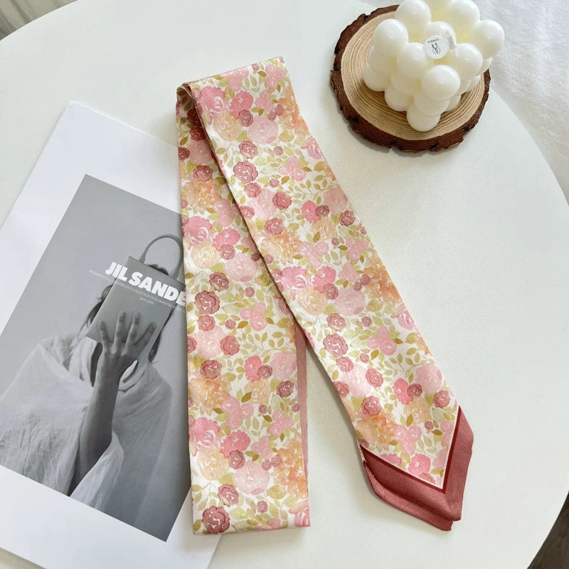 New Long Bag Scarf Women Hair Band Lady Accessories Print Skinny Scarves Headband Satin Ribbon Neck Tie Decorative Bag Scarves