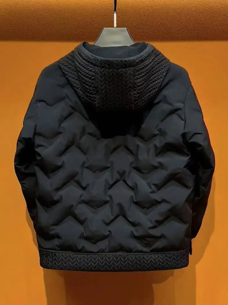 Men's Autumn Winter Hooded Coat Patchwork Cotton Jacket Fashion Versatile Warm Parkas with Wheat Spike Design