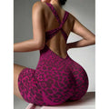 New Leopard Seamless Fitness Bodysuit Shorts Women Cross Strap High Stretch Yoga Jumpsuit Workout Fashion Butt Liftting Bodysuit