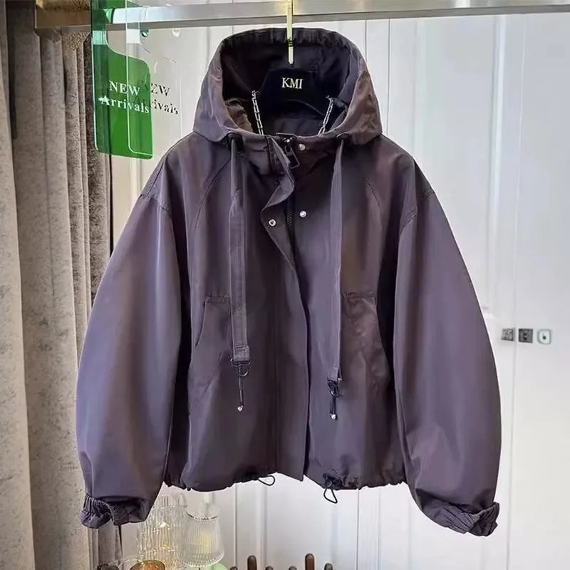 Korean Trench Coat Women 2026 Spring Autumn New Loose  Long Sleeve Casual All-Match Hooded Windbreaker Outerwear Ladies Overcoat