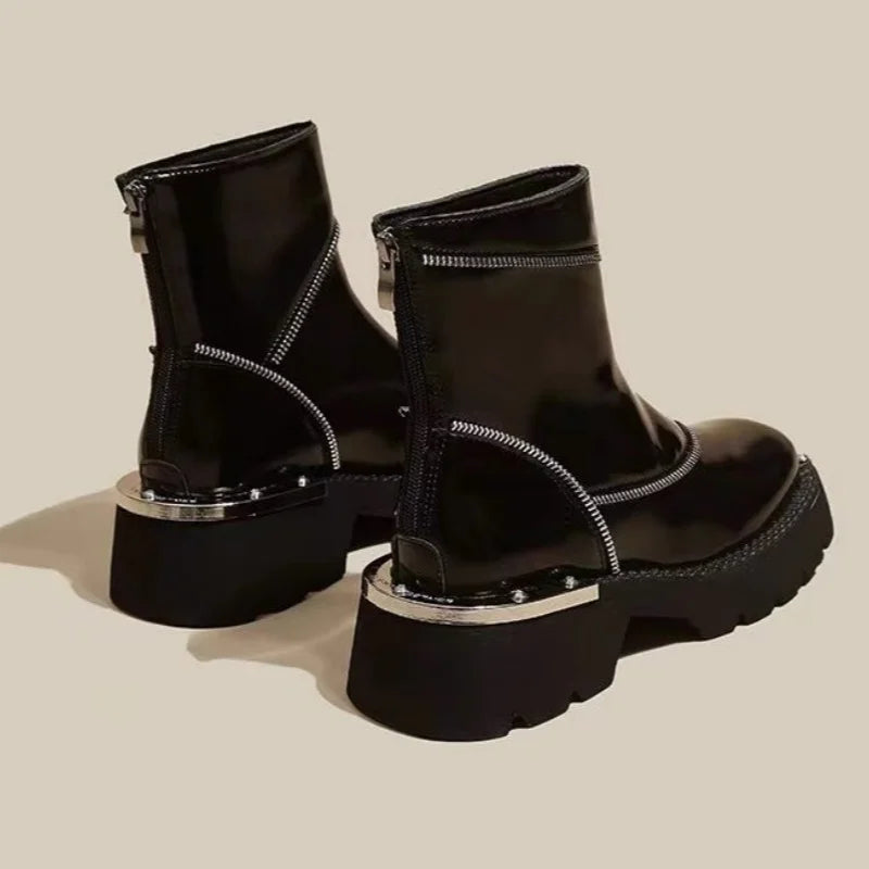 New Winter Fashionable Comfortable Elegant Women's Short Boots Round Toes Square Heels Thick Soles Heightening Fashion Boots