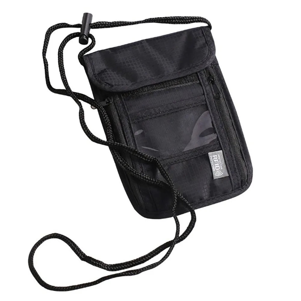 1 Pcs Waterproof RFID Nylon Storage Bag Travel Document Card Passport Bag Neck Wallet Money Document Card Passport Pouch