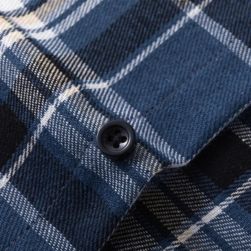 Men Shirt Plaid FlannelLong Sleeve Blue Loose Mens Casual Shirt Oversized Spring Autumn Comfortable Male Soft Dress Shirt