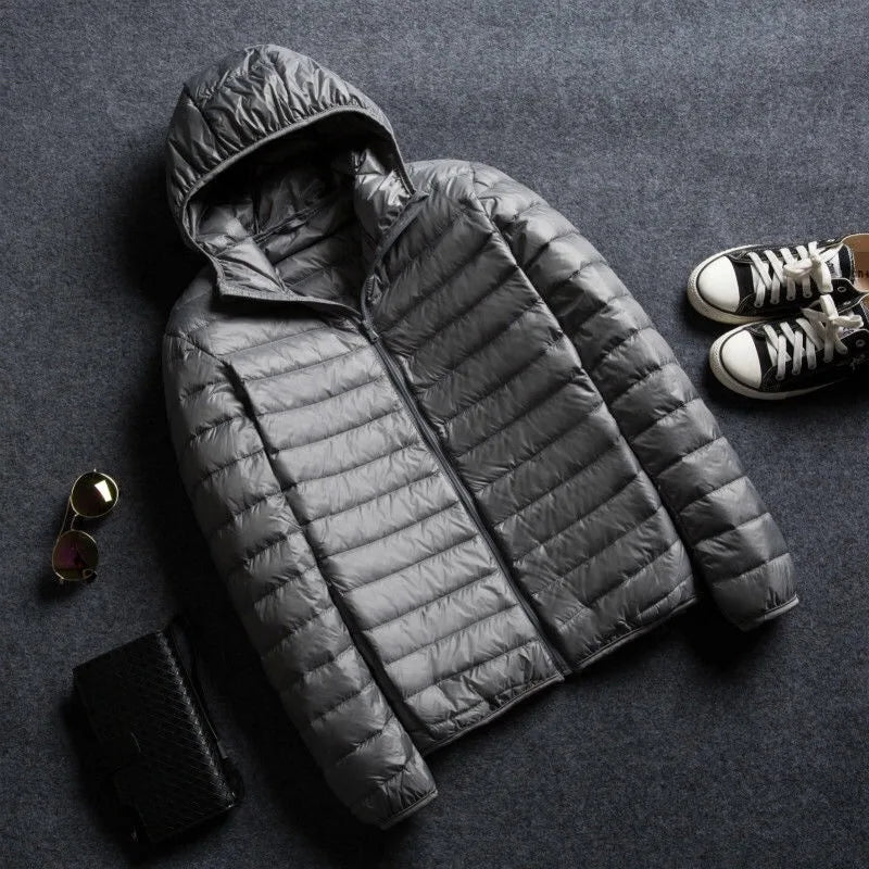New Autumn and Winter Zipper Cotton-Padded Clothes Jacket Men's Fashion Hooded Super Light Warm Slim Coat Jacket Men's Coat
