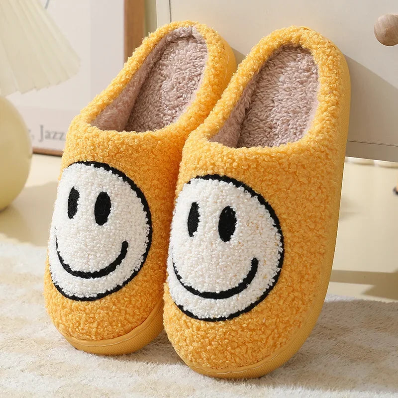 Fuzzy Smile Face Women man Slipper Kawaii Cartoon Plush Contton Indoor Funny Cute Winter Warm Floor house Home Non slip Shoes