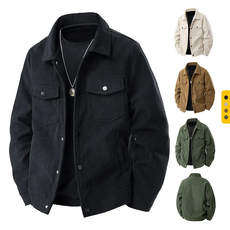 Spring and Autumn Men's Corduroy Lapel Jacket 2025 Men's New American Retro Brand Loose and Handsome Multi-pocket Cargo Jacket
