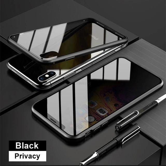 Magnetic Tempered Glass Privacy Metal Case For iphone 18 17 16 15 14 13 12 XR 11 ProMAX 16 E 360 Magnet Antispy Protective Cover