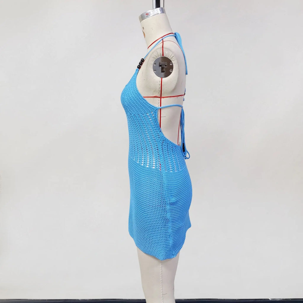 2026 Women's Sexy Hollow-Out Backpack Hip-Revealing Halter Neck Suspender Strap Knit Beach Dress Women Dress Elegant Fashion