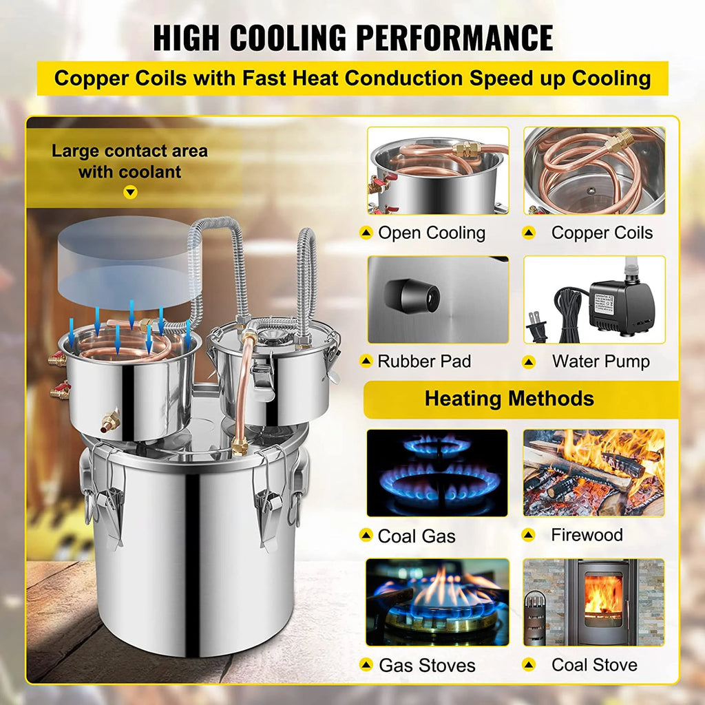 Succebuy 12/30L Alcohol Brewing Distiller DIY Moonshine Apparatus Stainless Steel Still Whisky Beer Brandy Home Appliance