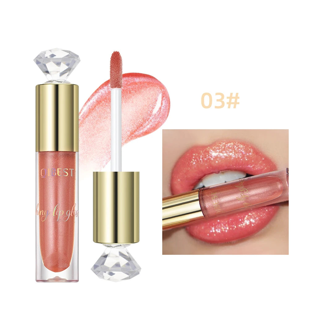 QIBEST Diamond Glitter Lipgloss Hydrating Lasting Pearlescent Metallic Liquid Lipstick Moisturizing Shiny Lip Glaze Cosmetics