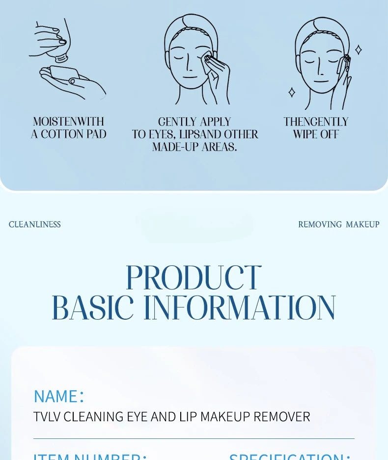 TVLV Gentle Makeup Remover, Refreshing and Gentle in Its Removal, Without Causing Tension, Effectively Cleansing The Makeup.
