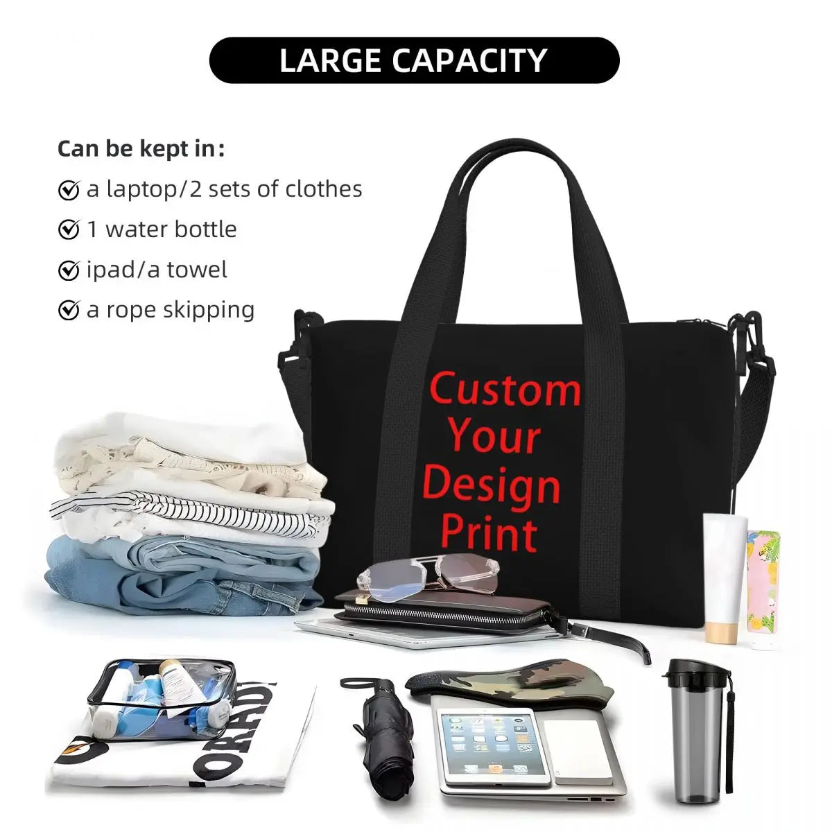 Custom Custom Your Design Tote Bag Women Large Capacity Customized Logo Printed Beach Gym Shoulder Travel Bag